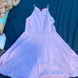 A halter neck line lavender dress.
